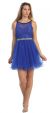 Lace Bodice Jewel Waist Short Tulle Homecoming Party Dress in Royal Blue